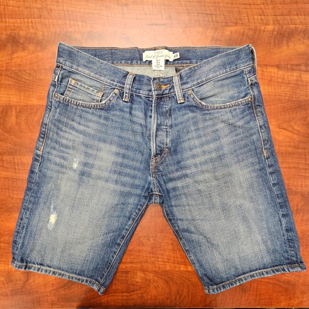 H&M L.O.G.G. Mens Denim Jorts Size 31 Blue Button Fly 100% Cotton Shorts